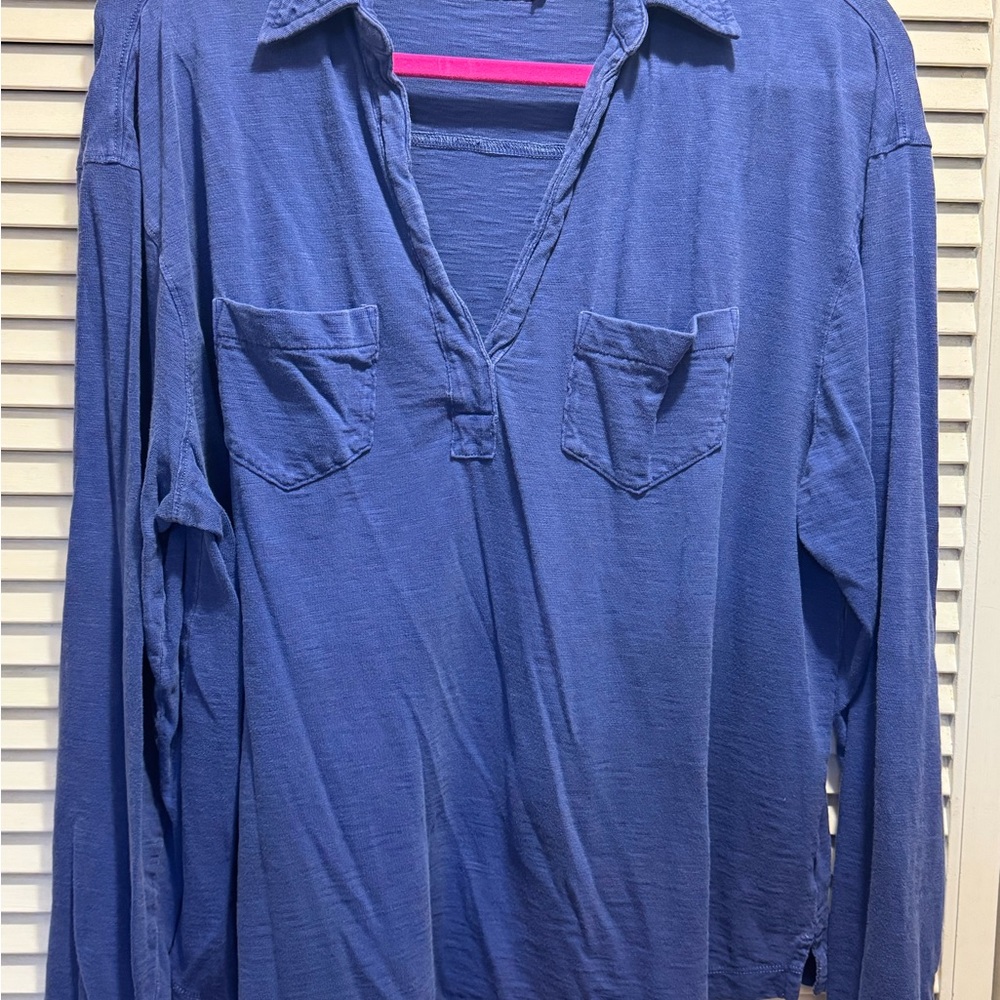 Vineyard Vines Blue V-Neck Cotton Shirt ~ XL